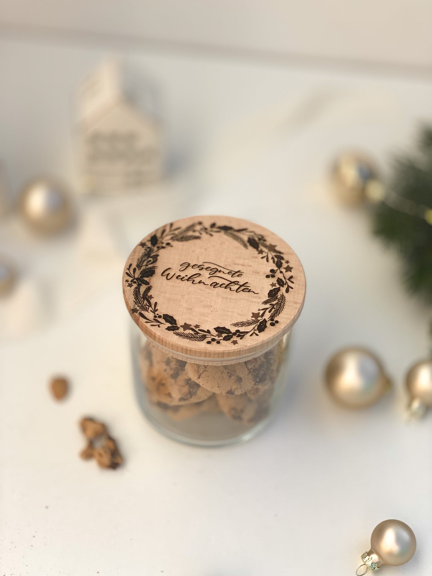 Vorratsglas mit Holzdeckel "GESEGNETE WEIHNACHTEN" Geschenkidee zu Weihnachten
