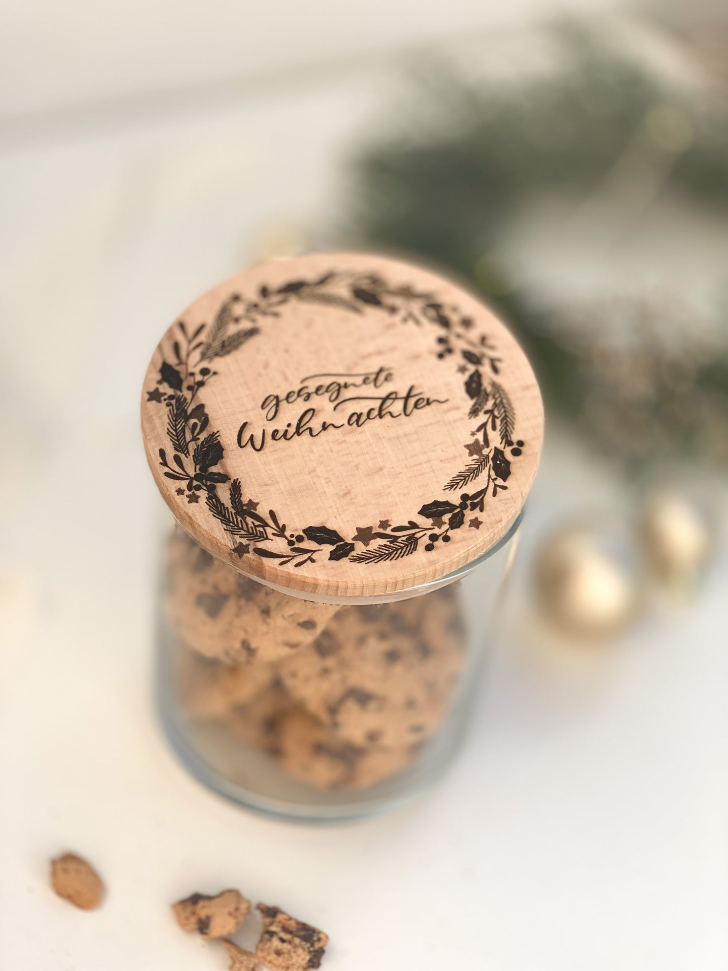 Vorratsglas mit Holzdeckel "GESEGNETE WEIHNACHTEN" Geschenkidee zu Weihnachten