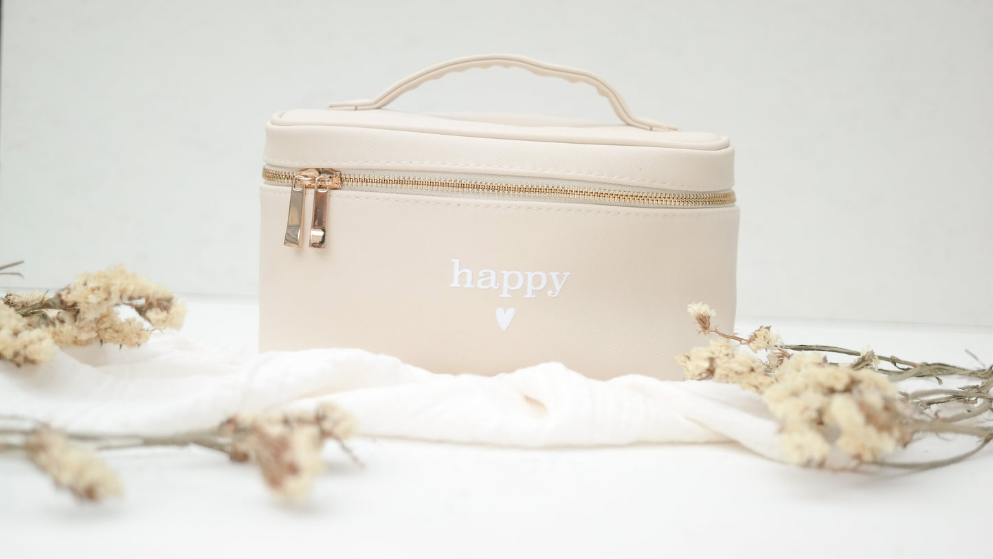 Kosmetiktasche "HAPPY" mehrere Fächer | Make Up Aufbewahrung