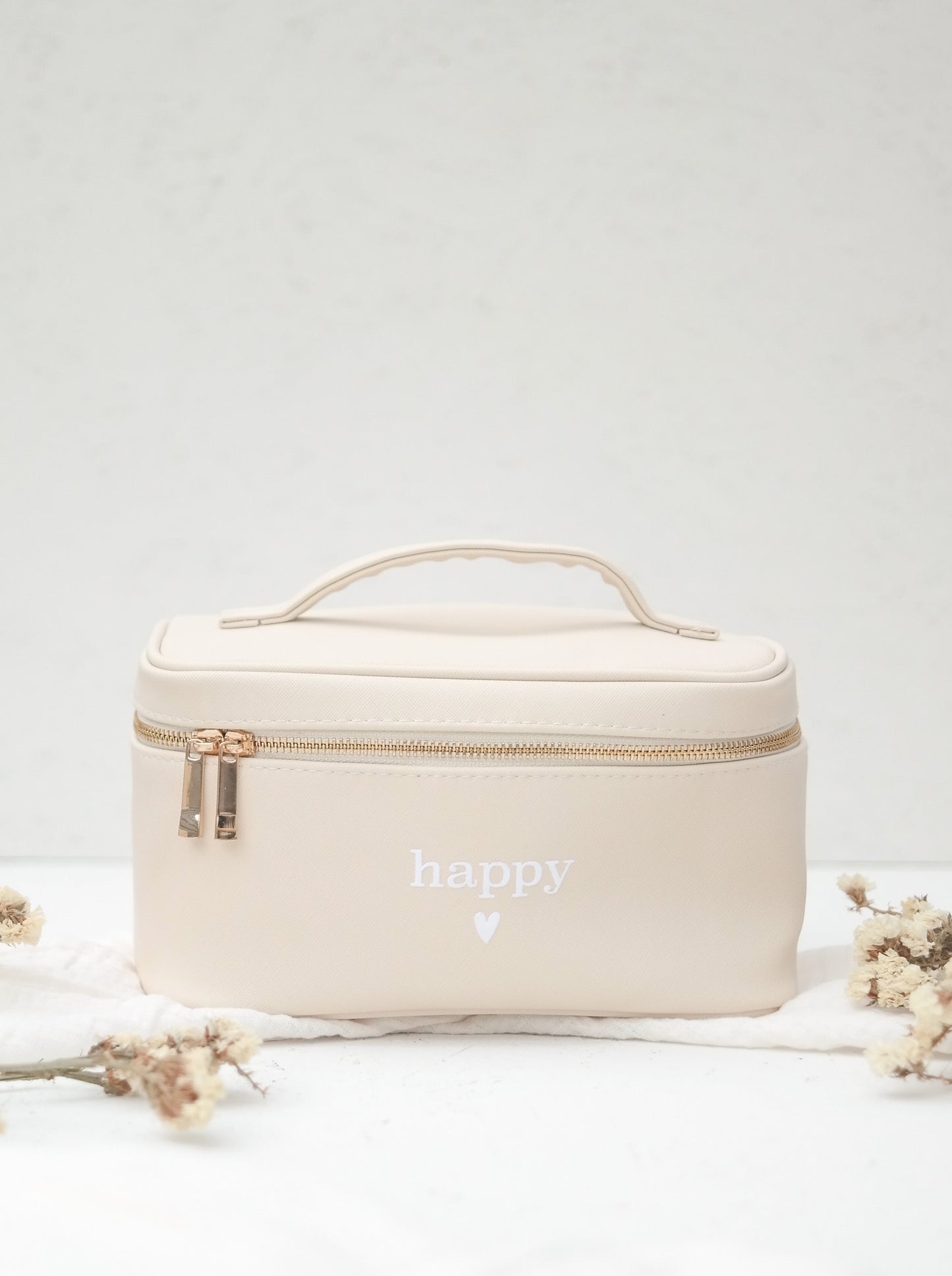 Kosmetiktasche "HAPPY" mehrere Fächer | Make Up Aufbewahrung