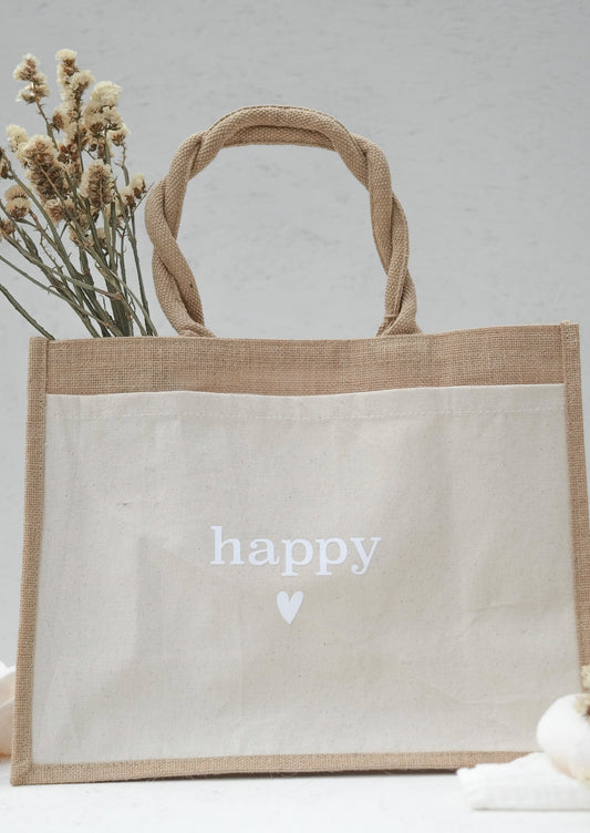 Jutetasche "HAPPY", Geschenktasche, Shopper, Geschenke für Mama und die beste Freundin