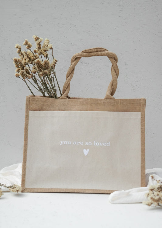 Jutetasche "YOU ARE SO LOVED", Geschenktasche, Shopper, Geschenke für Mama und die beste Freundin