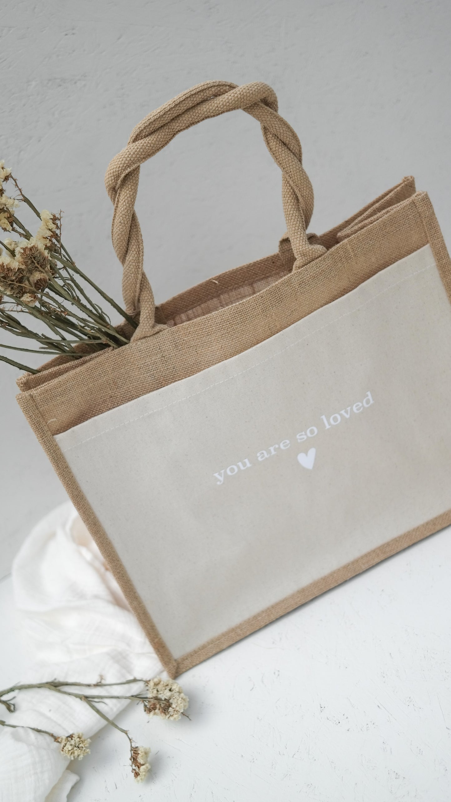 Jutetasche "YOU ARE SO LOVED", Geschenktasche, Shopper, Geschenke für Mama und die beste Freundin