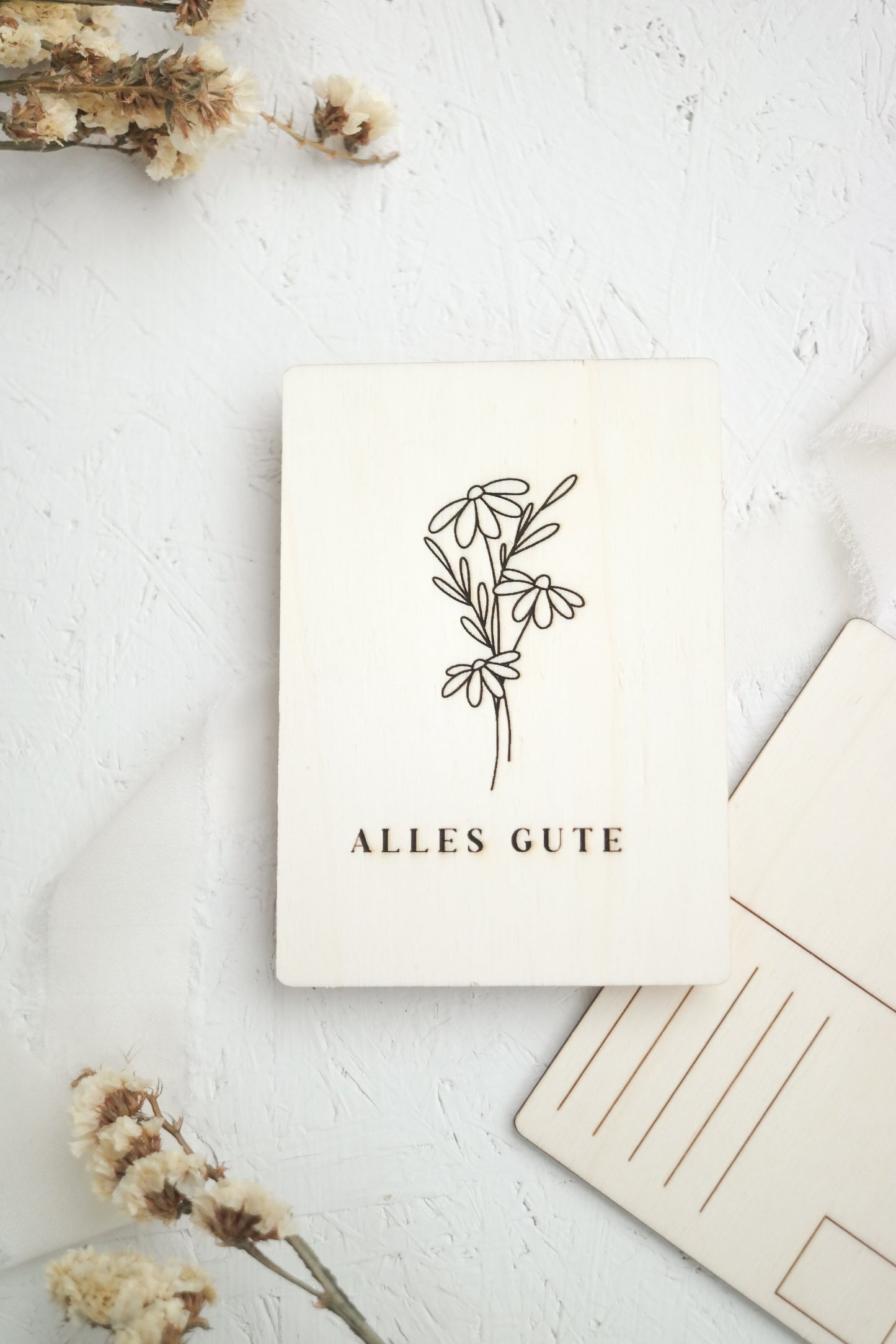 Holz Grußkarte, Alles gute, Blumenmotiv A6