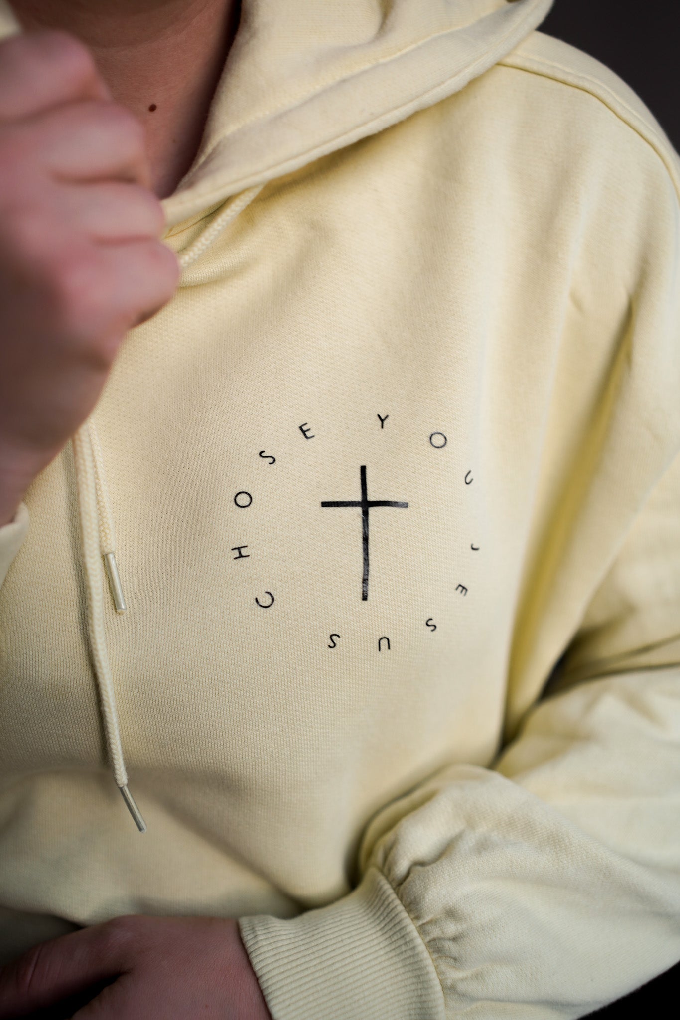 Damen Hoodie "JESUS CHOSE YOU" Pastellgelb / super cozy pastellgelb Geschenk für Frauen